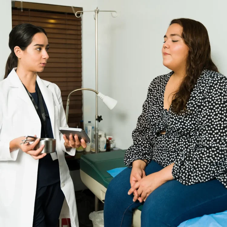 Physician with overweight patient